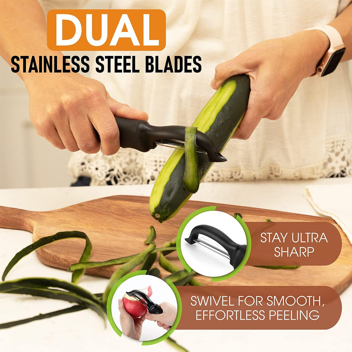 Spring Chef Original Swivel Vegetable Peeler, Soft Grip, Black - view 3
