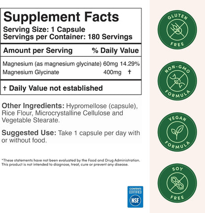 Double Wood Supplements Magnesium Glycinate 400 mg 180 Capsules - view 6