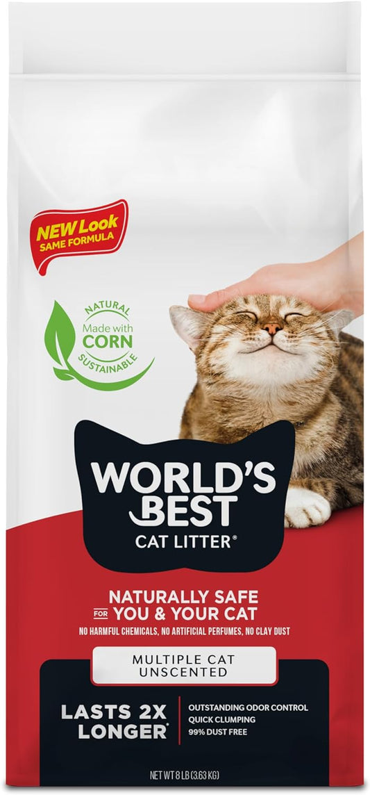 World's Best Cat Litter Multiple Cat Unscented Clumping Litter, 8 lb