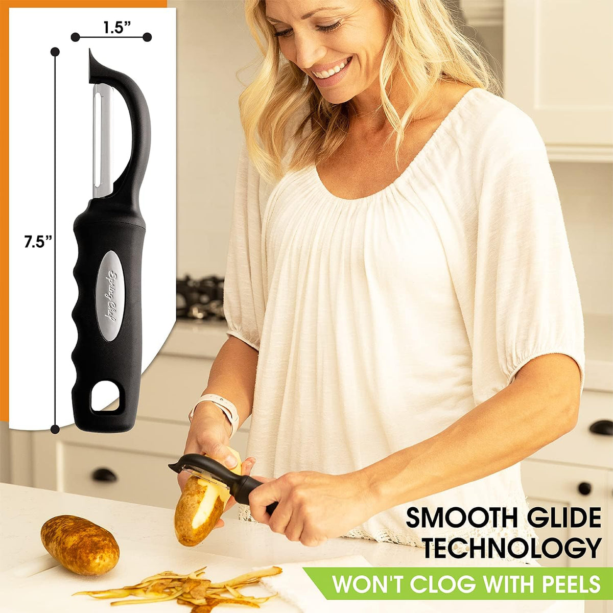 Spring Chef Original Swivel Vegetable Peeler, Soft Grip, Black - view 5