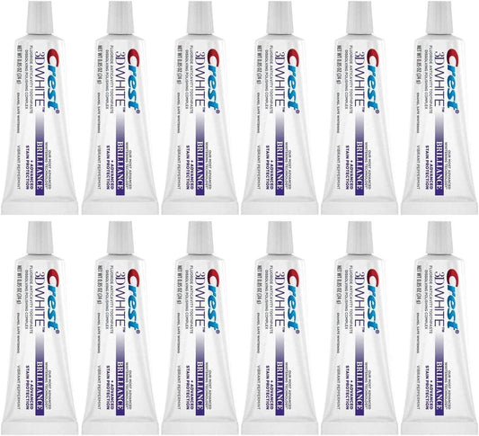 Crest 3D White Brilliance Travel Toothpaste, Peppermint 0.85 oz, Pack of 12