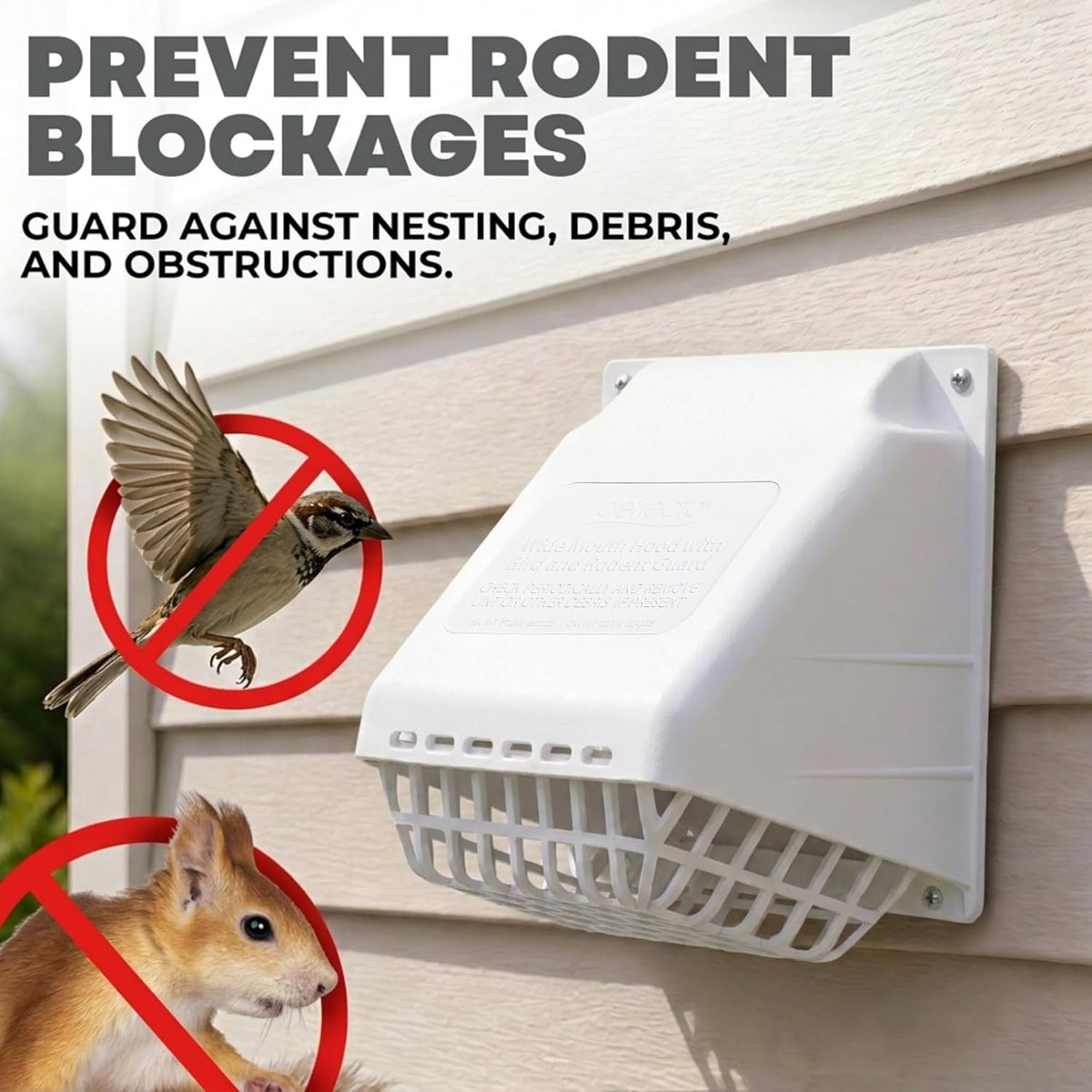 Deflecto 4-Inch Wide Mouth Dryer Vent Hood with Removable Bird Guard, White - view 4