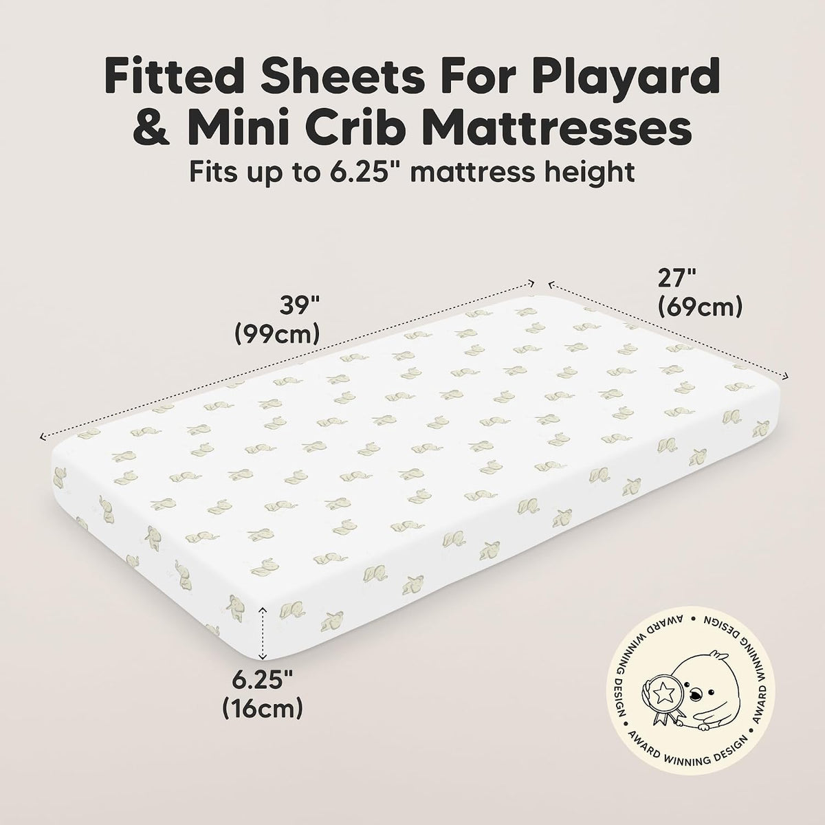 KeaBabies Mini Cot Sheets, Fitted, 38 x 26 Inch, Pack of 2, Elly - view 3