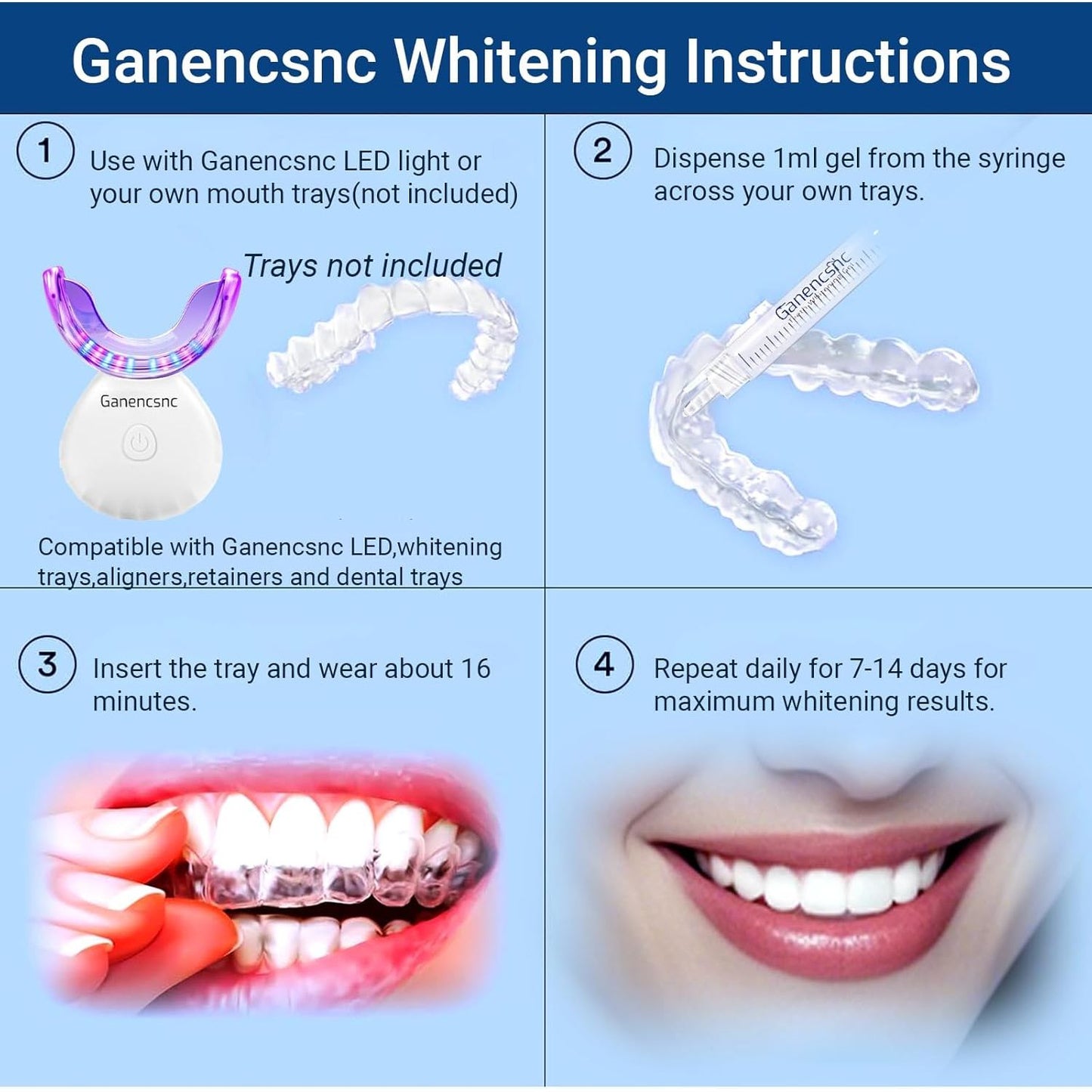 Ganencsnc Teeth Whitening Gel Refill Syringes 44% Carbamide Peroxide 10 x 3ml