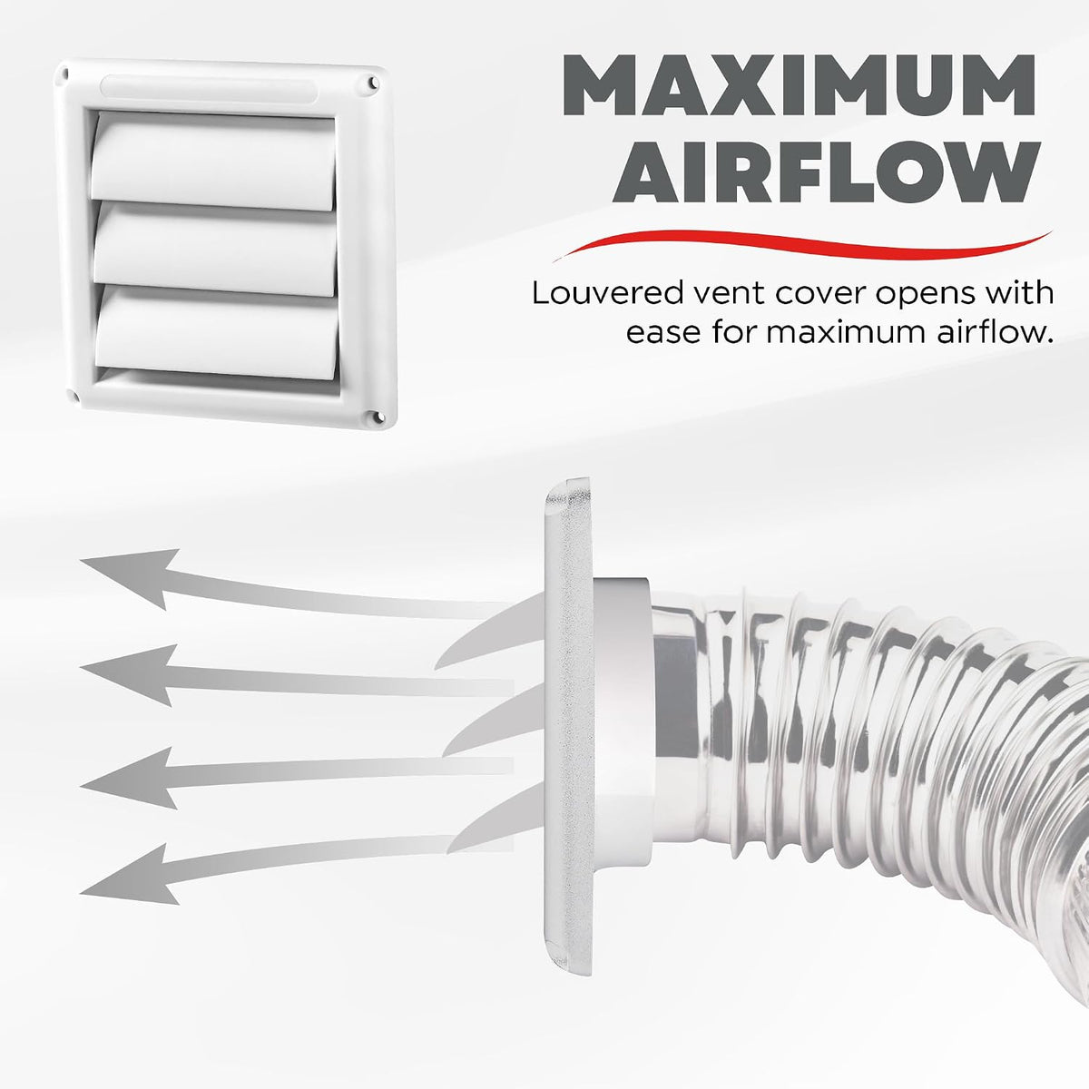 Deflecto Outdoor Dryer Vent Cover 4 Inch with Louvered Damper, White - view 5