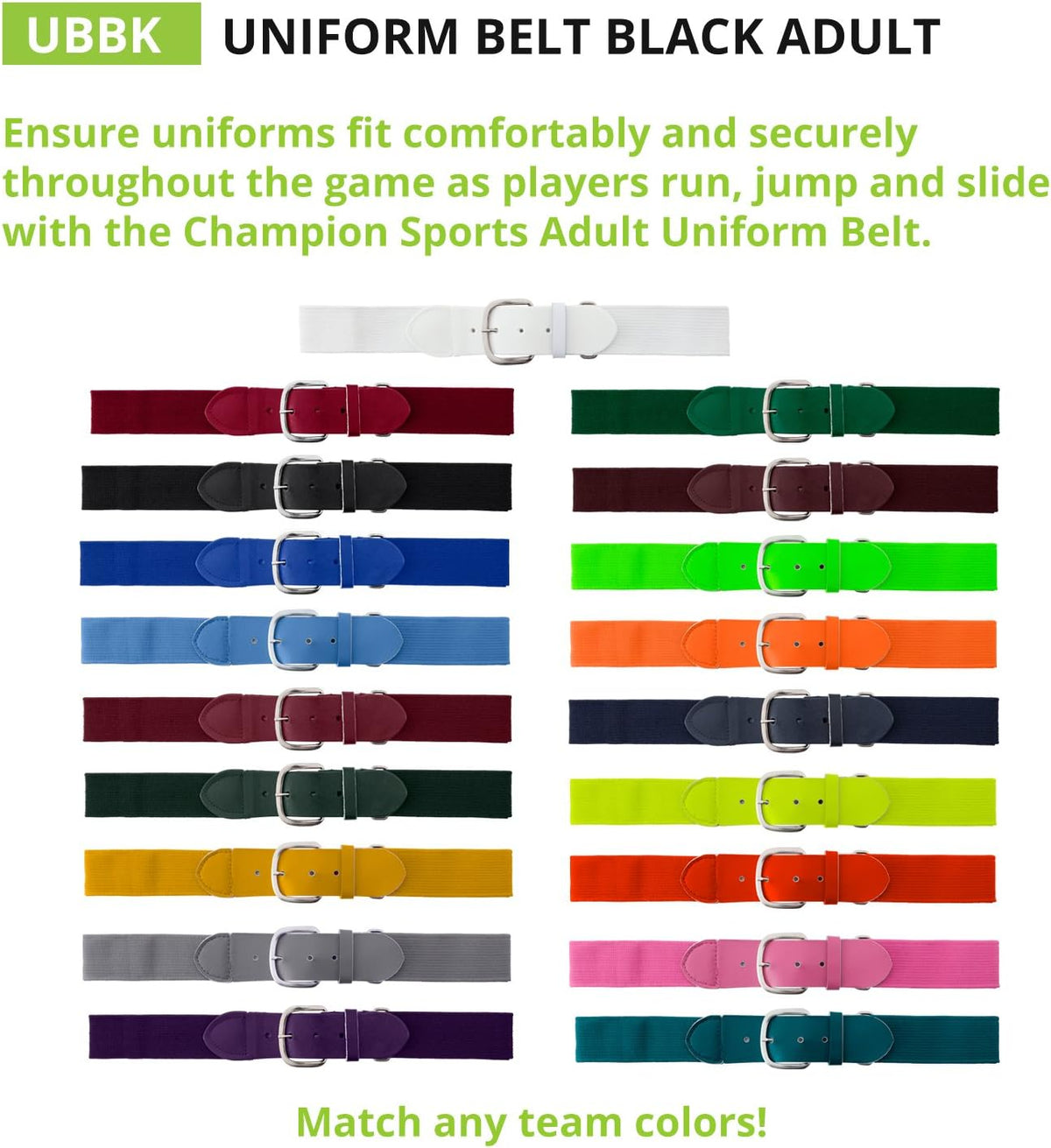 Champion Sports Baseball and Softball Uniform Belt, Black, Adult 22-46 Inches - view 3