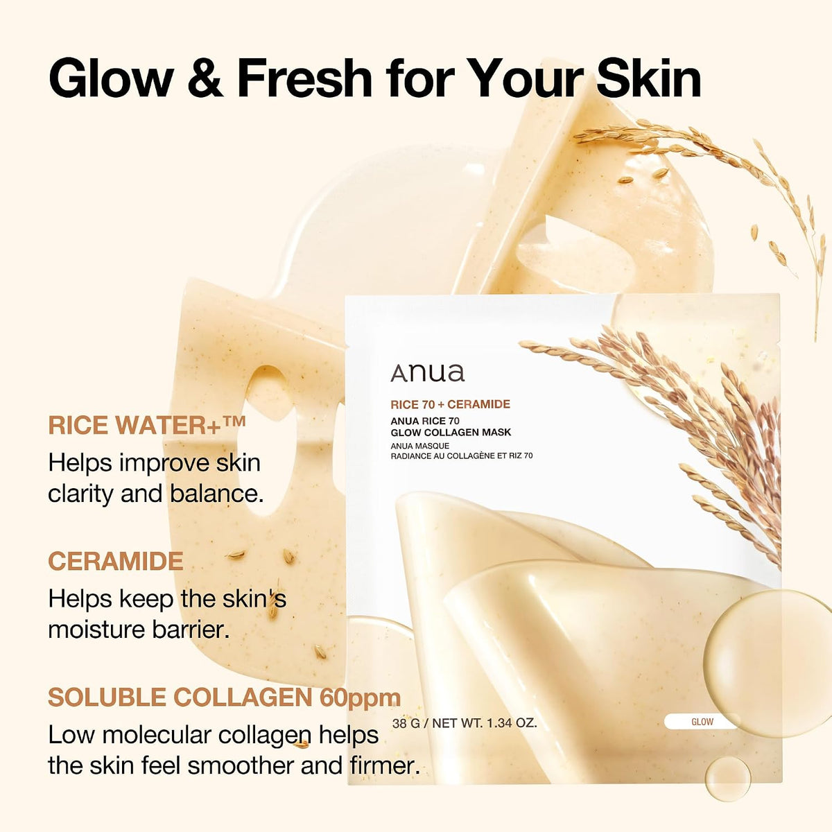 Anua Rice 70 Glow Collagen Mask 4 Pack - view 3