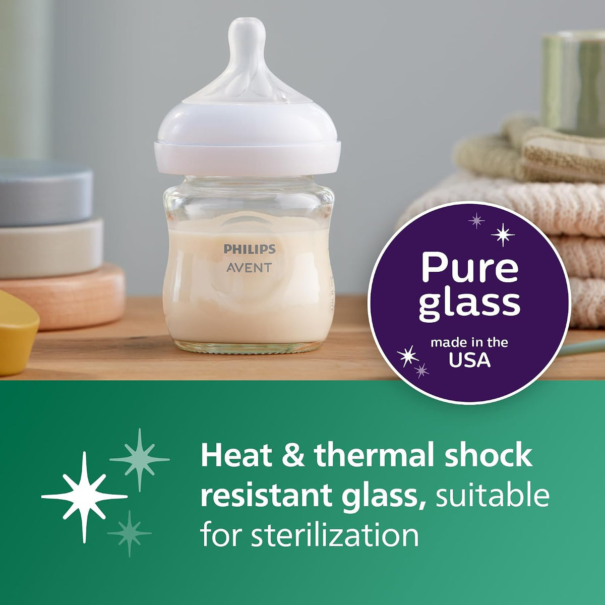 Philips Avent Natural Glass Baby Bottles, Slow Flow, 4 oz (120 ml), Pack of 4 - view 3