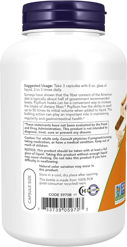 NOW Psyllium Husk Capsules 500mg, 200 Veg Capsules - view 3