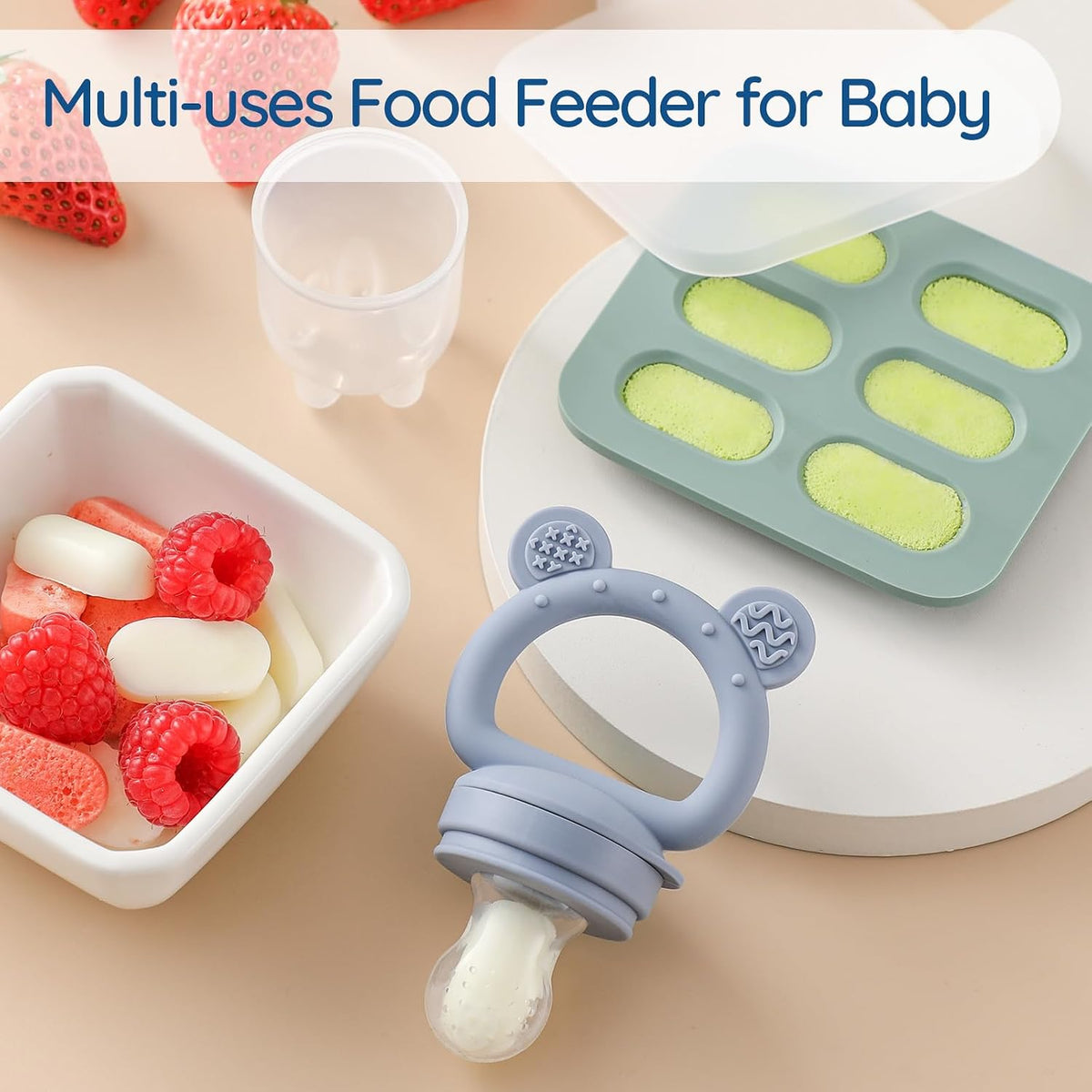 POIKSHARK 2 Pack Silicone Baby Fruit Feeder with Freezer Tray - view 4