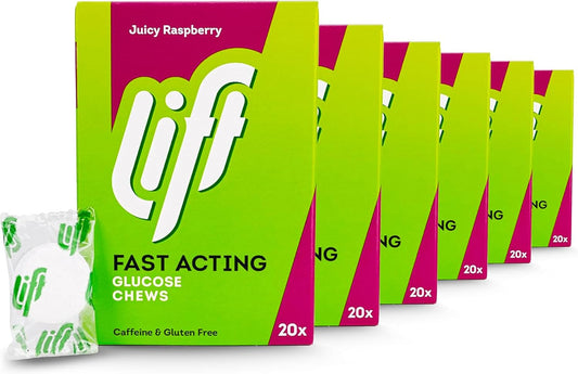 Lift Fast Acting Glucose Tablets, Raspberry, 20 Count, Pack of 6