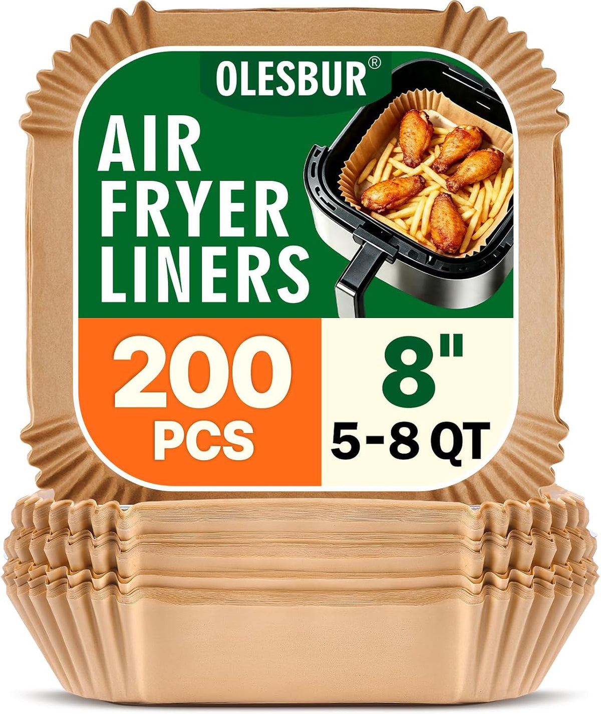 OLESBUR Air Fryer Parchment Paper Liners, 8 Inch, 200 Count