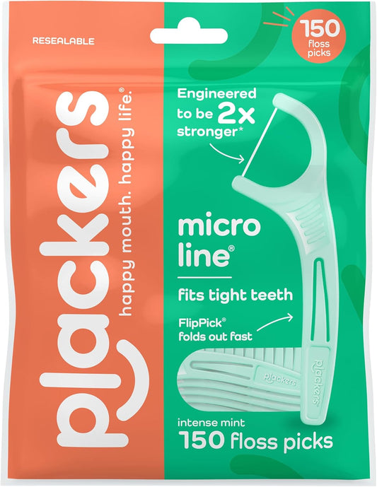 Plackers Micro Mint Dental Flossers with Fold-Out Pick, 150 Count