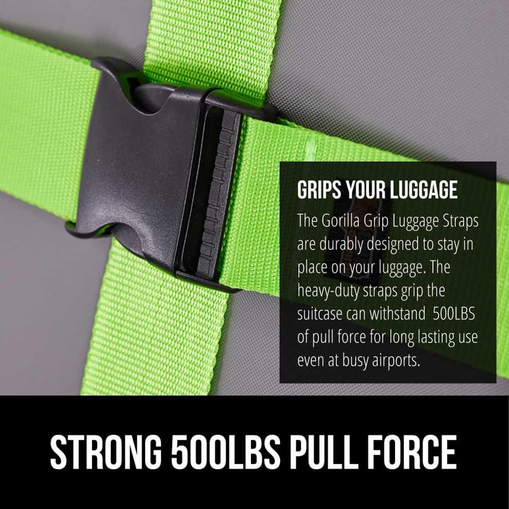Gorilla Grip Heavy Duty Luggage Straps, 2 Pack, Green - view 2