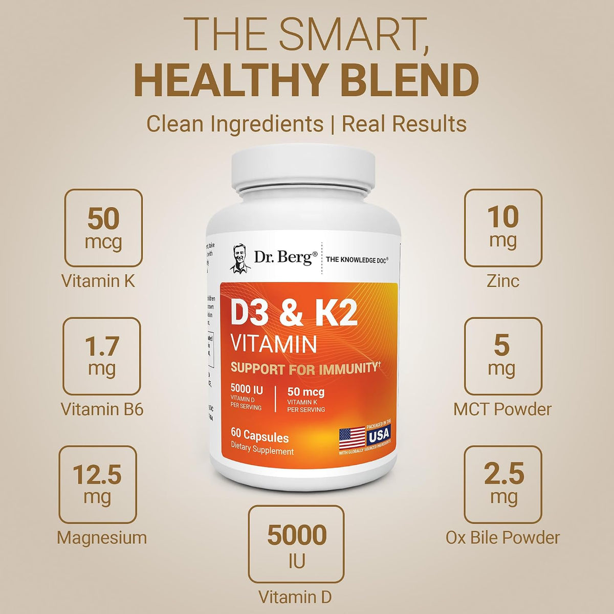Dr. Berg 7-in-1 Vitamin D3 K2 5000 IU Supplement, 60 Capsules - view 5