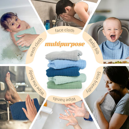 MIGIOL Baby Muslin Burp Cloths 10 x 20 Inch, Blue and Green, 5-Pack - view 4