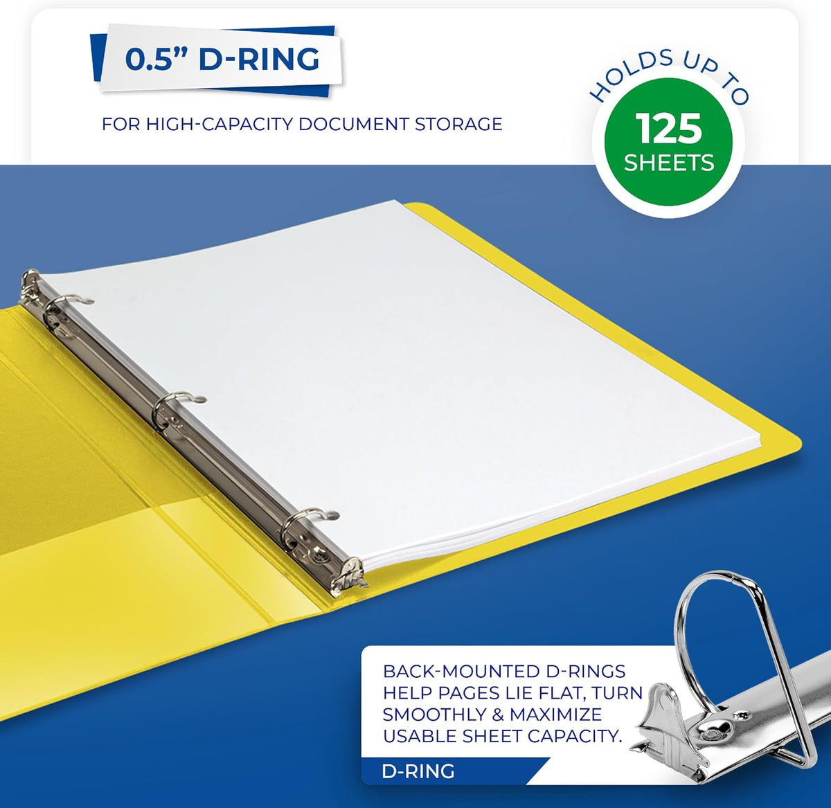 Samsill Durable 0.5 Inch D Ring Binder, Clear View Cover, Lemon Yellow - view 3