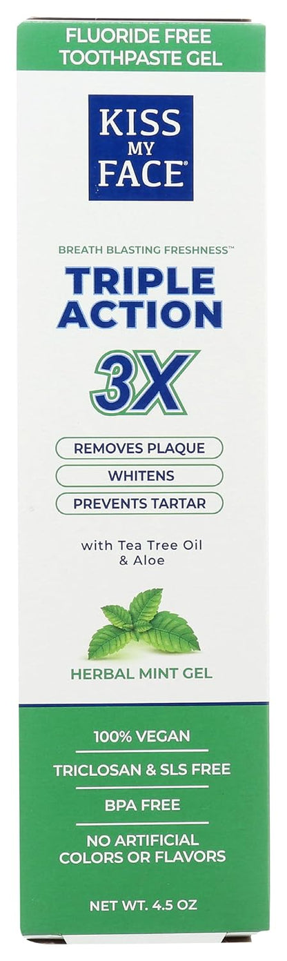 Kiss My Face Triple Action Fluoride-Free Gel Toothpaste Peppermint 4.5 oz