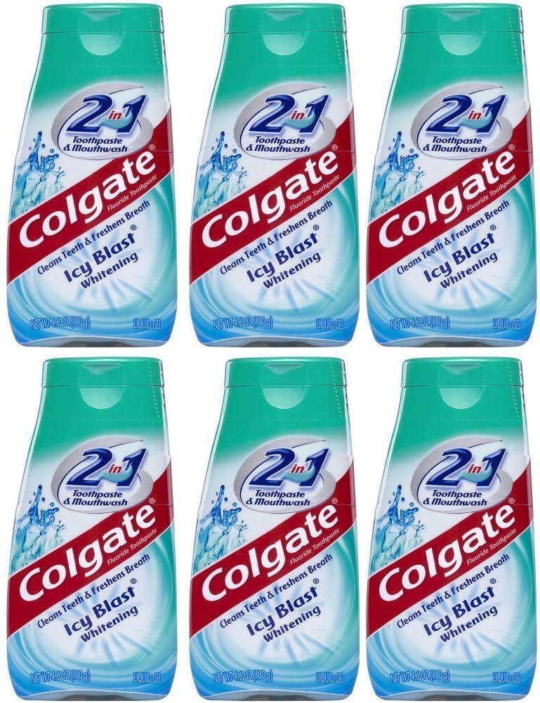 Colgate 2-in-1 Whitening Toothpaste and Mouthwash Icy Blast 130 g (4.6 oz), Pack of 6 — product view