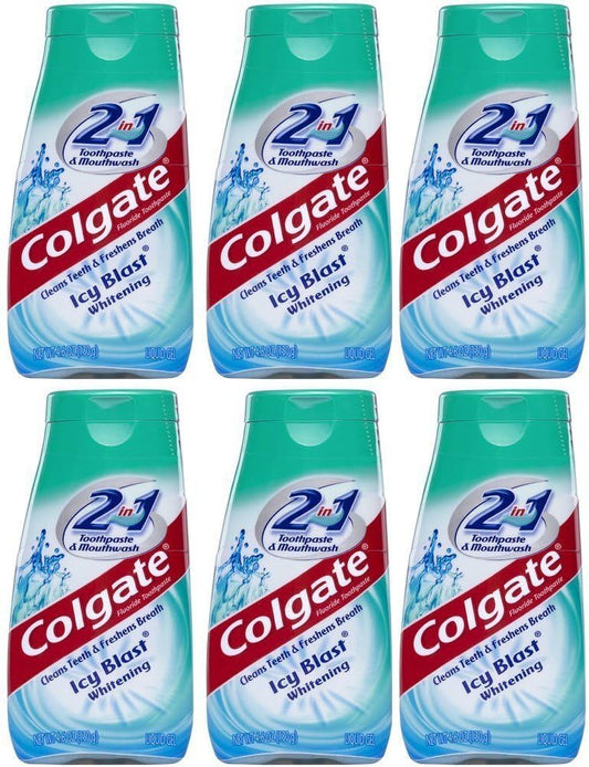 Colgate 2-in-1 Whitening Toothpaste and Mouthwash Icy Blast 4.6 oz, Pack of 6