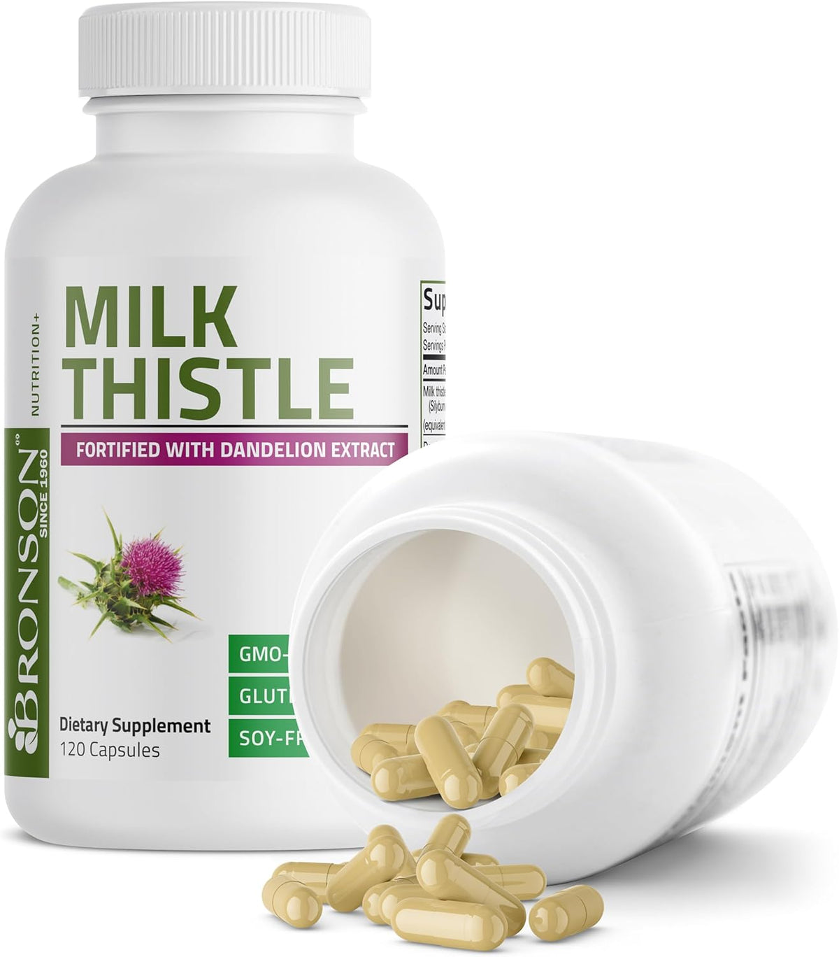 Bronson Milk Thistle Silymarin Marianum and Dandelion Extract, 120 Capsules - view 6