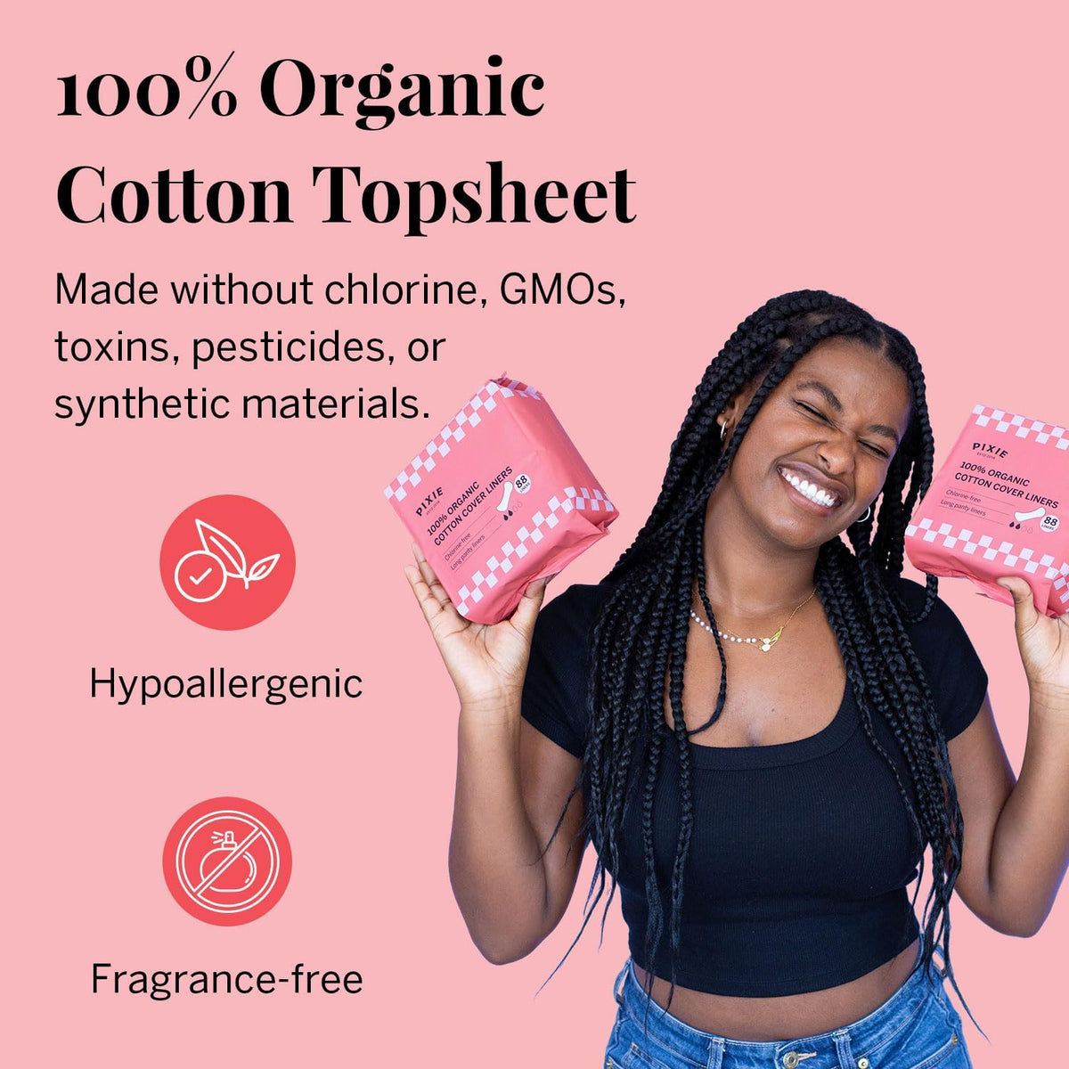 Pixie Organic Cotton Long Panty Liners, Light, Unscented, 88 Count - view 2