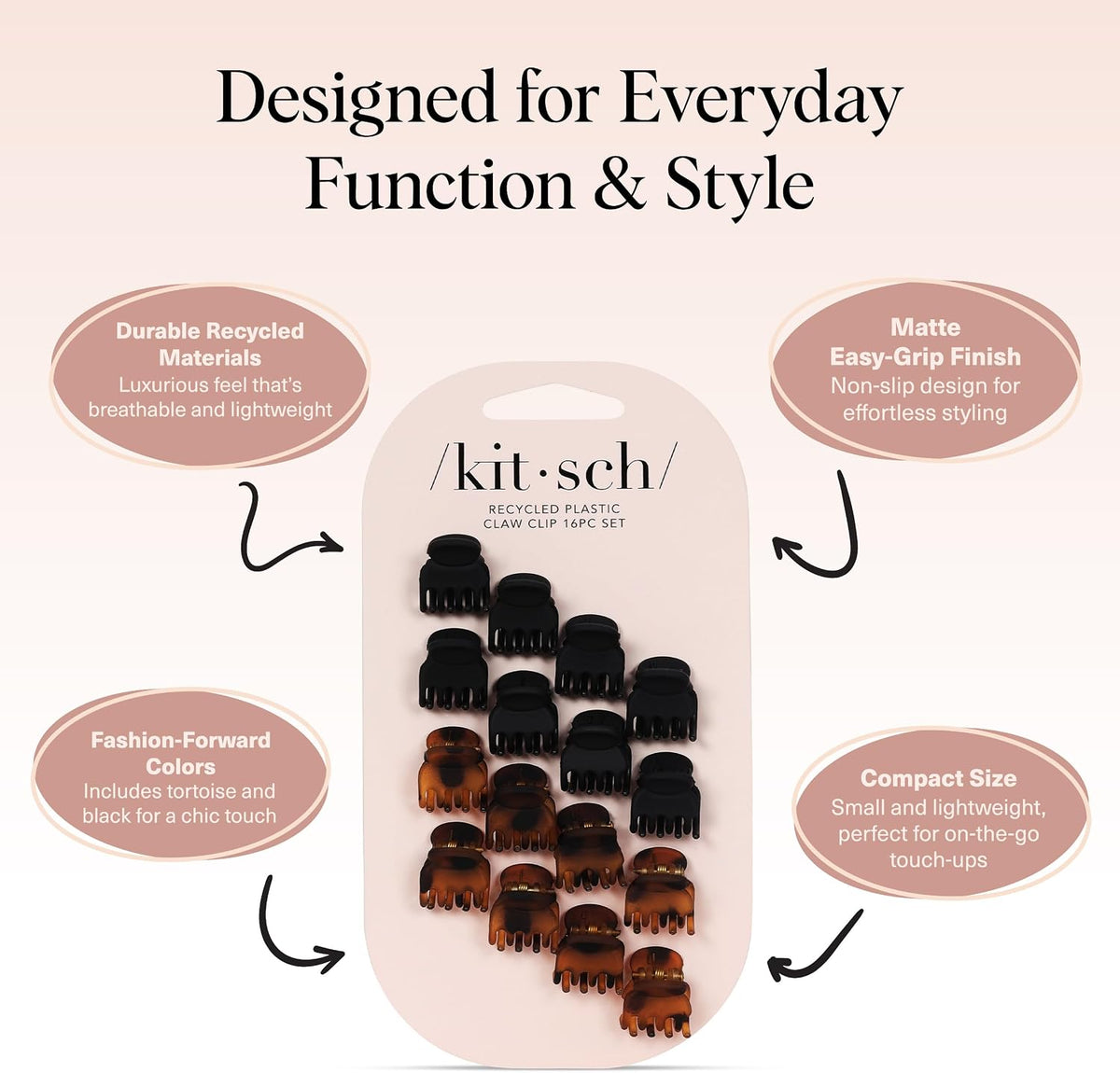 Kitsch Small Hair Clips, 16 Piece Set, Black and Tortoise - view 4