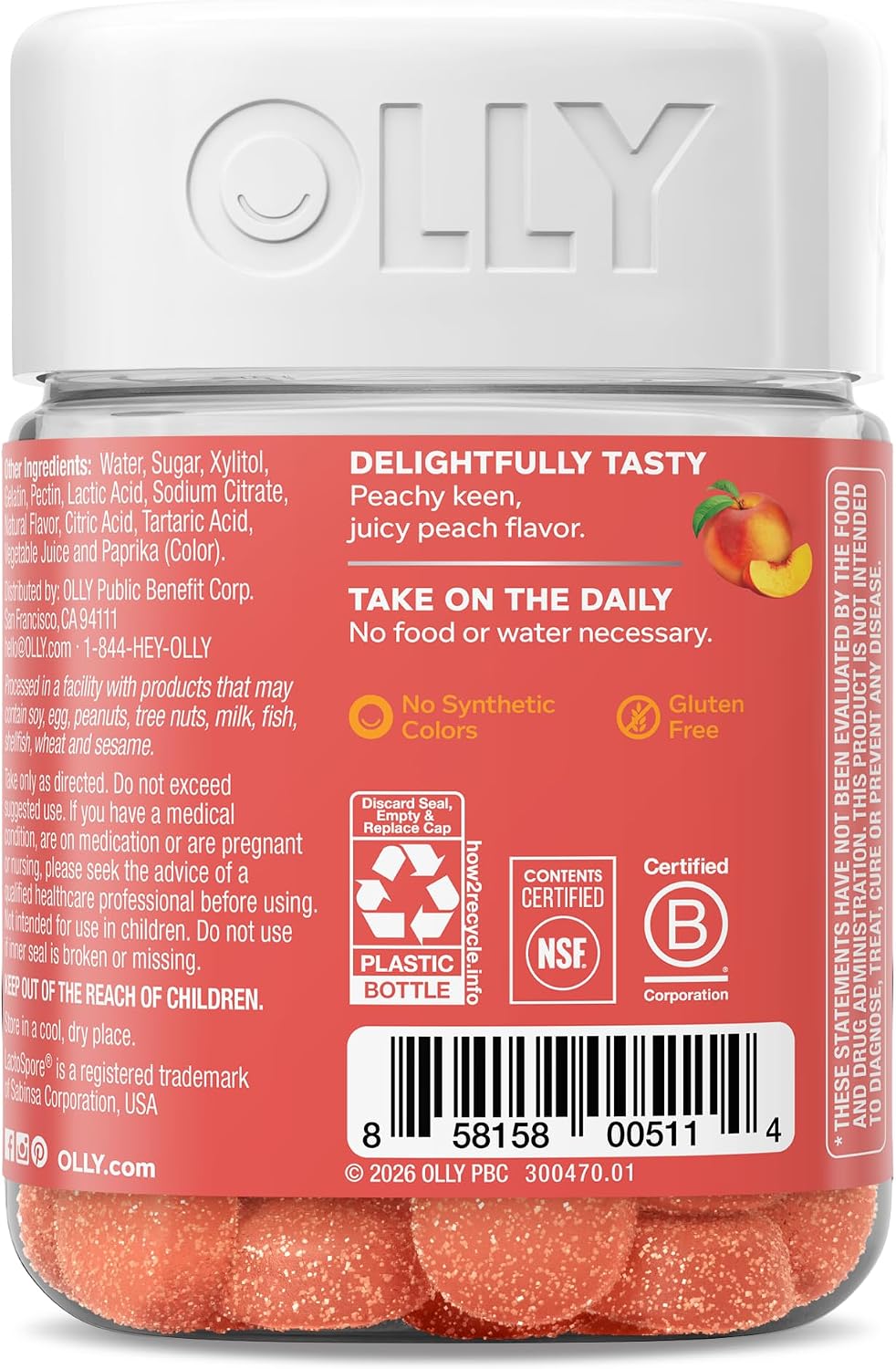 OLLY Probiotic + Prebiotic Gummies, Peachy Peach, 30 Count - view 6