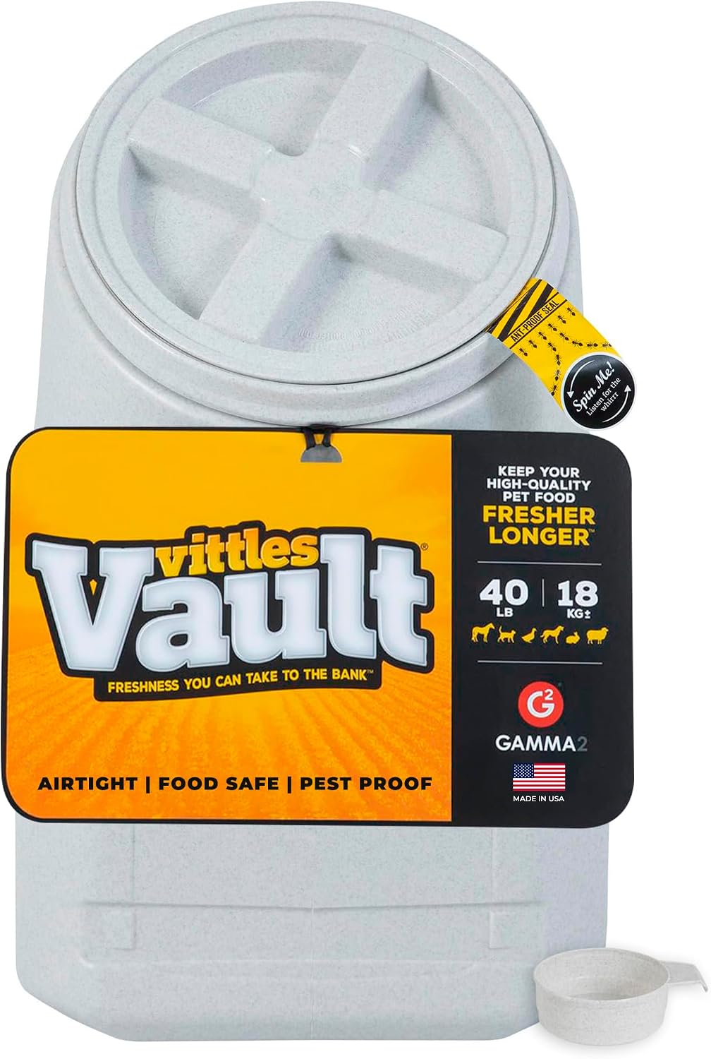 Gamma2 Vittles Vault Airtight Stackable Pet Food Container with Scoop, 40 lb
