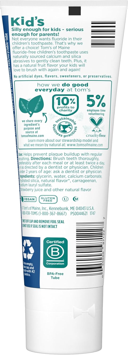Tom's of Maine Children's Fluoride-Free Toothpaste, Silly Strawberry, 5.1 oz - view 6