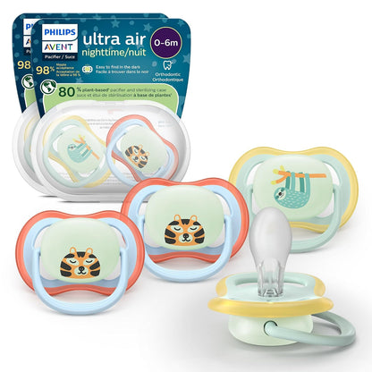 Philips Avent Ultra Air Nighttime Dummy, 0-6 Months, 4 Pack with 2 Cases