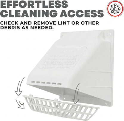 Deflecto 4-Inch Wide Mouth Dryer Vent Hood with Removable Bird Guard, White - view 6