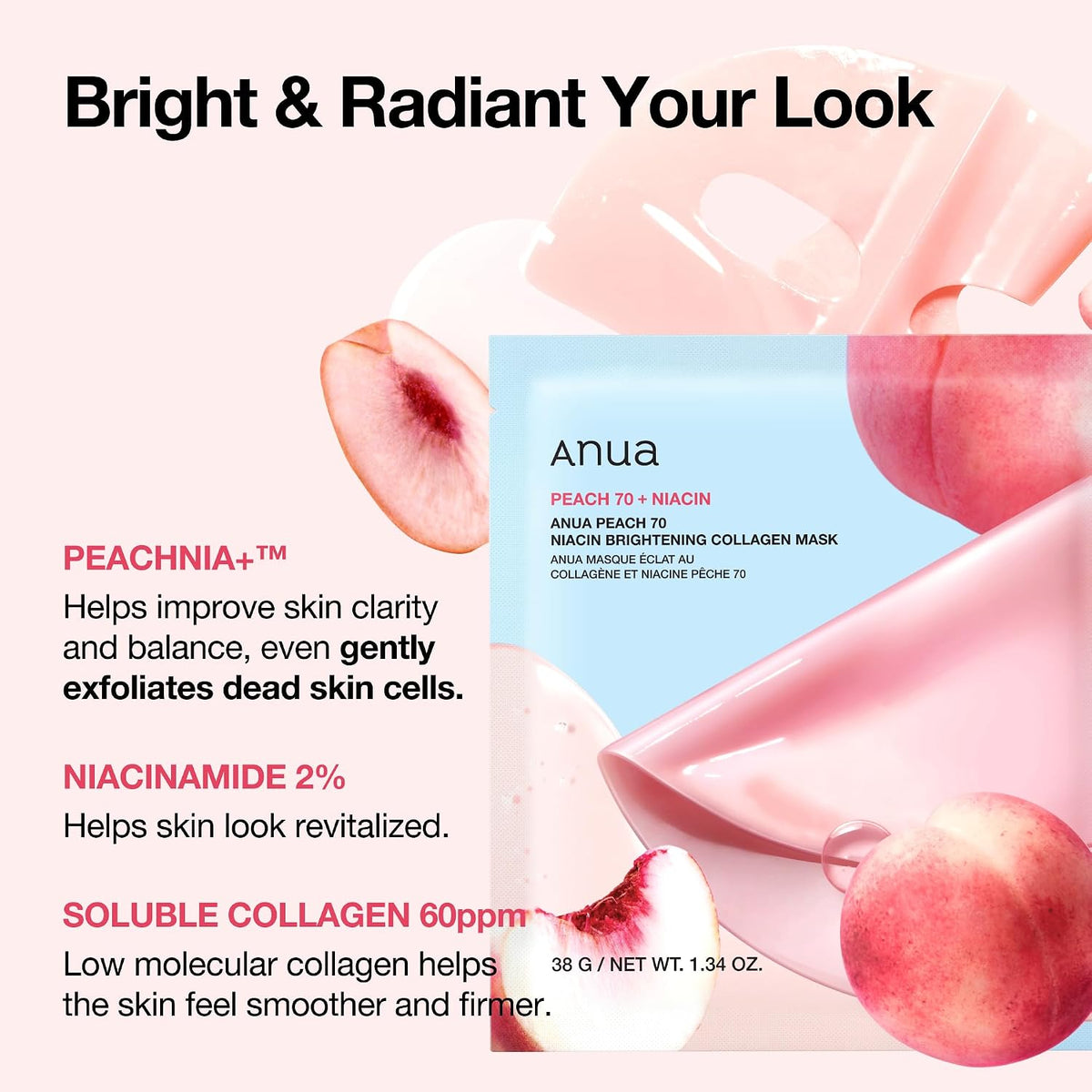 Anua Peach 70 Niacin Brightening Collagen Mask 4 Pack - view 3