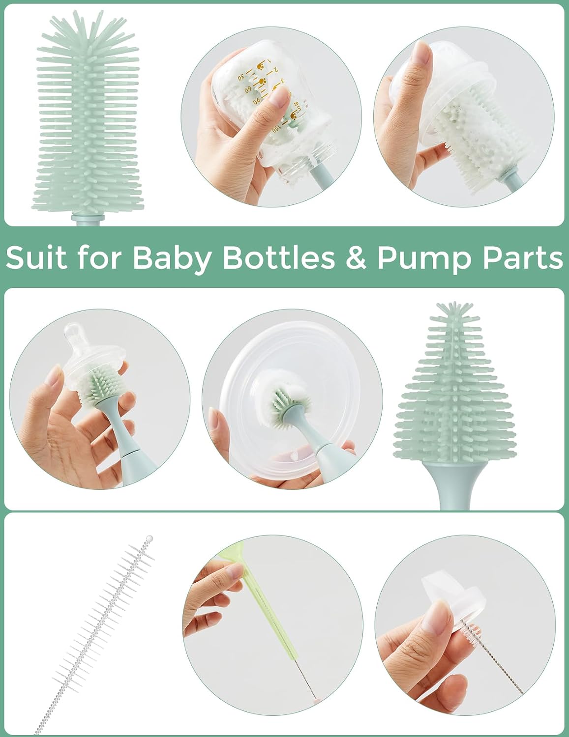 Momcozy Baby Bottle Brush Kit, Push-Press Foam Design, Green - view 3