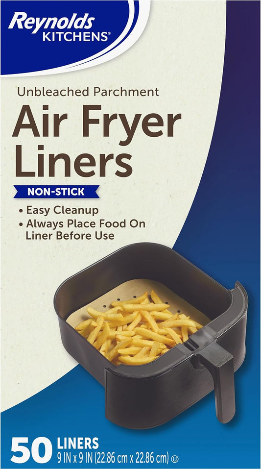 Reynolds Kitchens Unbleached Parchment Air Fryer Liners, 9 in, 50 Count