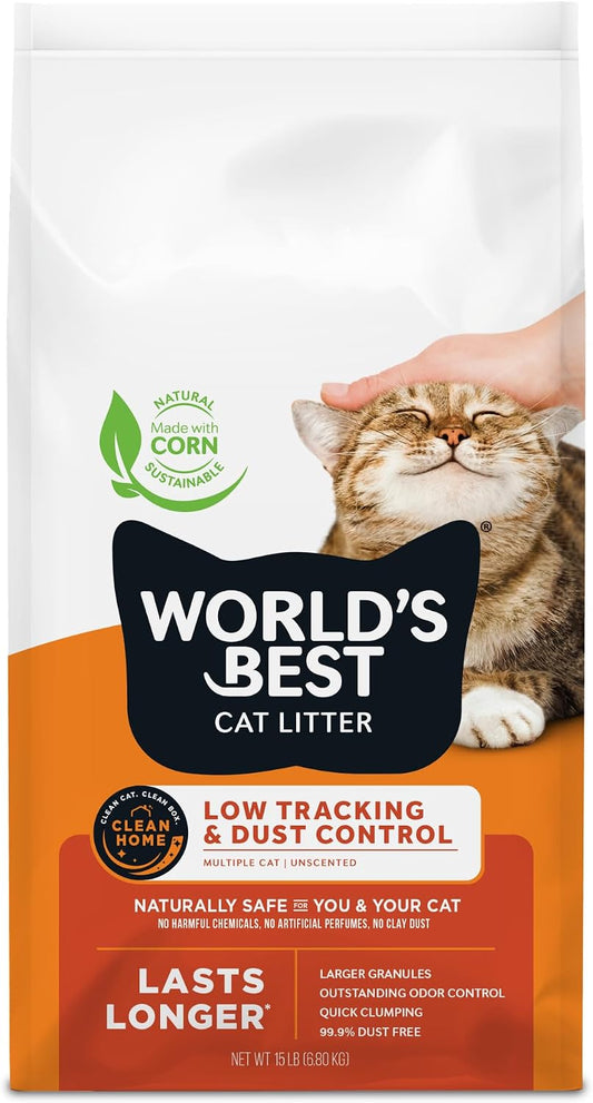 World's Best Cat Litter Low Tracking & Dust Control Unscented, 15 lb