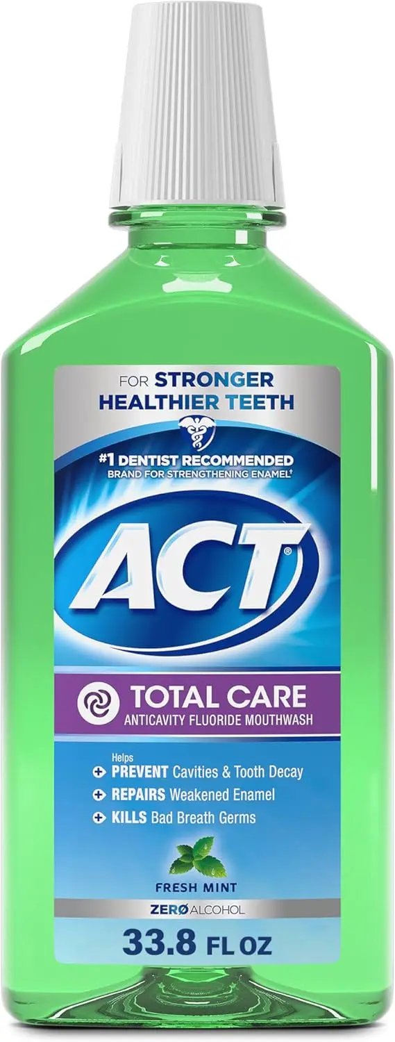 Act, Total Care Anticavity Fluoride Mouthwash, Alcohol Free, Fresh Mint, 33.8 fl oz (1 L)