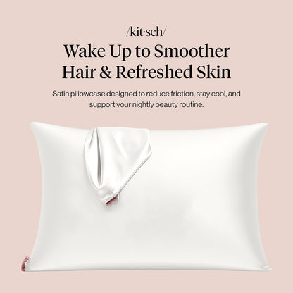 Kitsch Satin Pillowcase with Zipper - Standard Size, Ivory - view 3