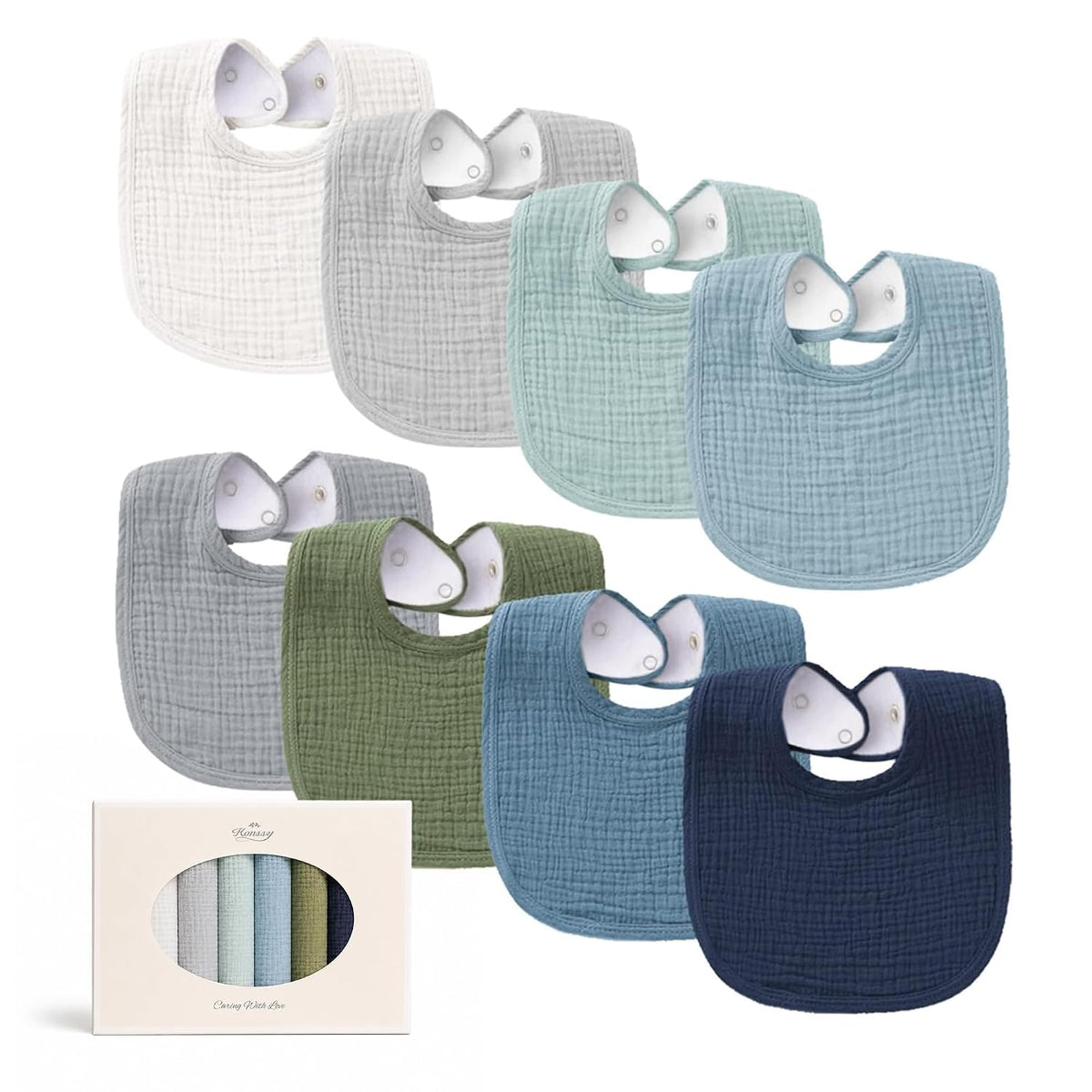 Konssy Muslin Baby Bibs, 8 Pack, Adjustable Fit — product view