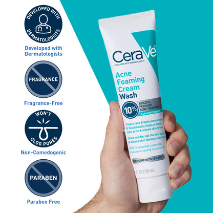 CeraVe Acne Foaming Cream Wash fragrance-free, non-comedogenic, paraben-free