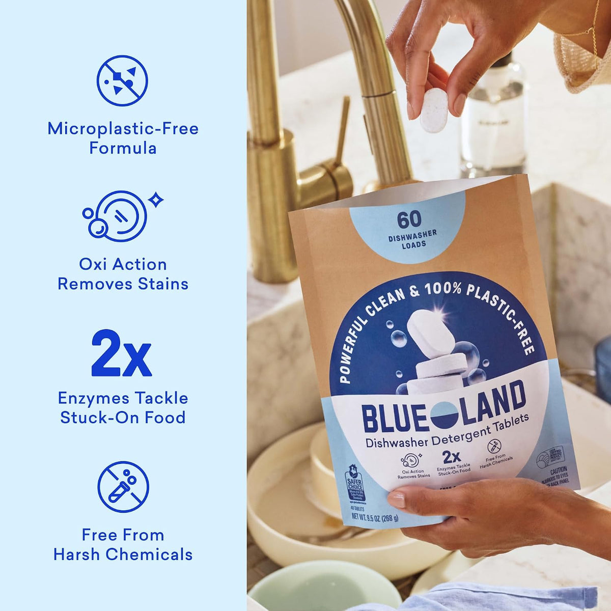 Blueland Plastic-Free Dishwasher Detergent Tablets Free & Clear 60 Count - view 3