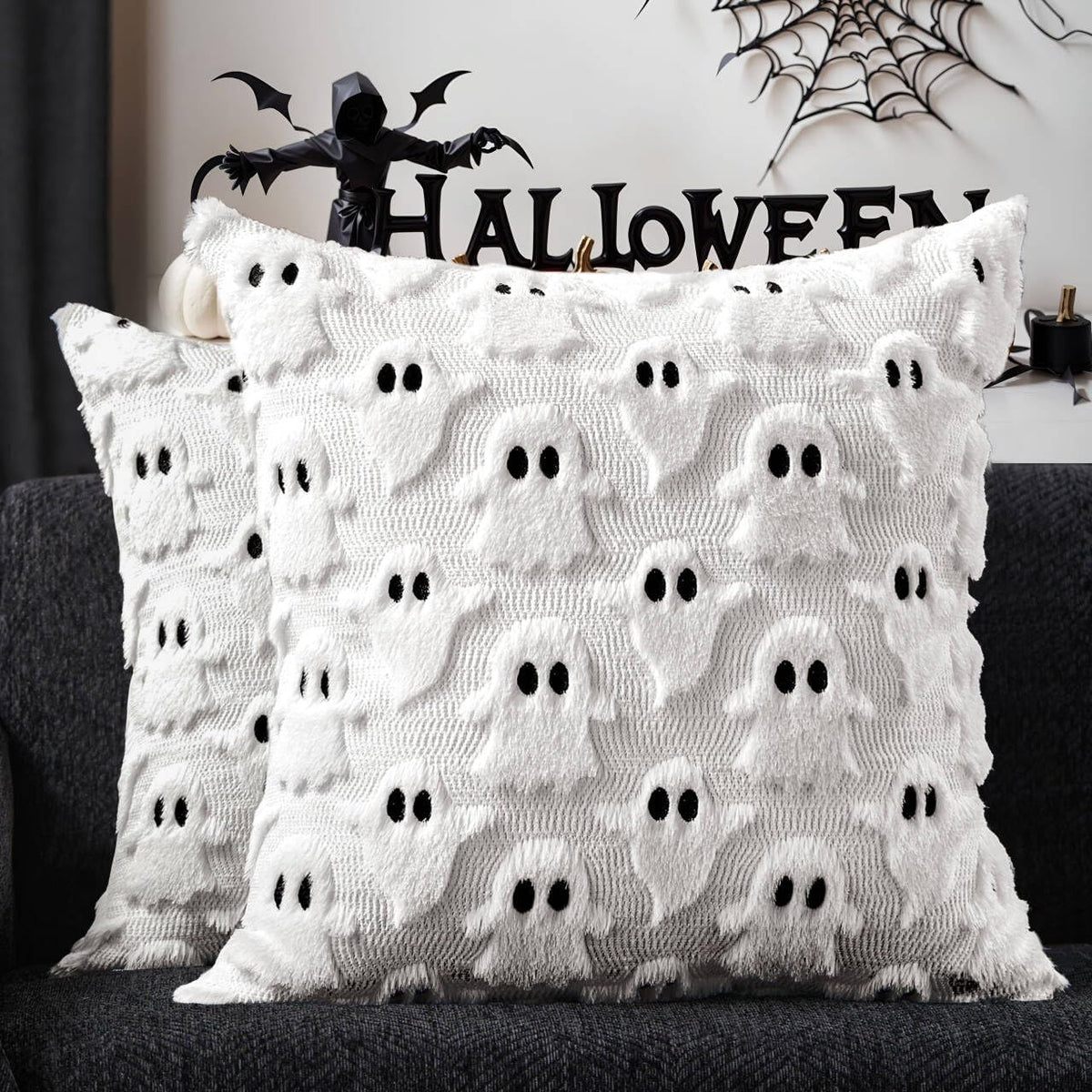 DFXSZ White Ghost Halloween Pillow Covers, 18 x 18 Inch, Set of 2