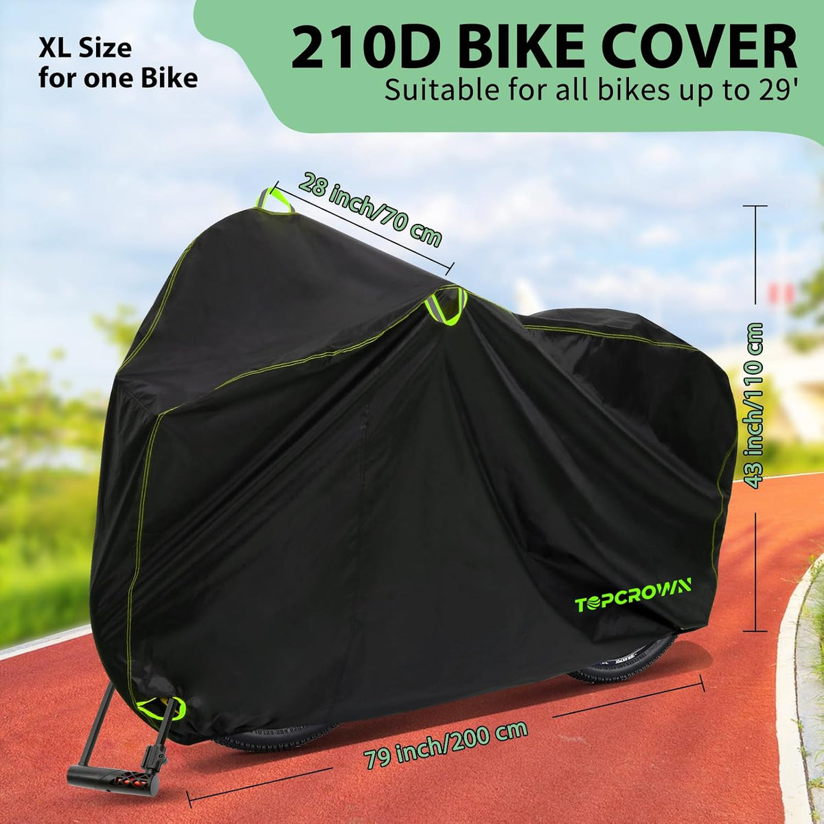 Topcrown Waterproof Bike Cover, XL for 1 Bike, with Storage Bag — alternate product view