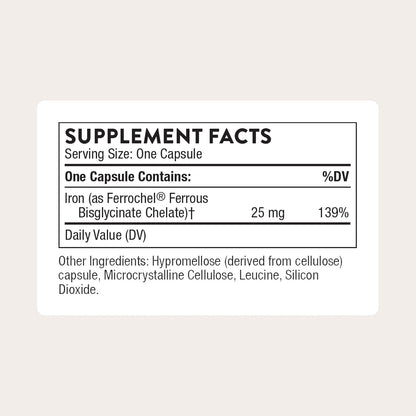 Thorne Iron Bisglycinate 25 mg, 60 Capsules - view 2