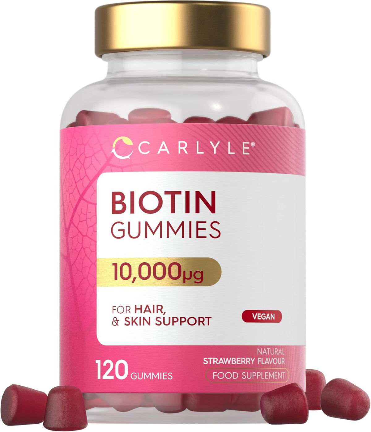 Carlyle Biotin Gummies 10,000 mcg, Strawberry Flavour, 120 Count