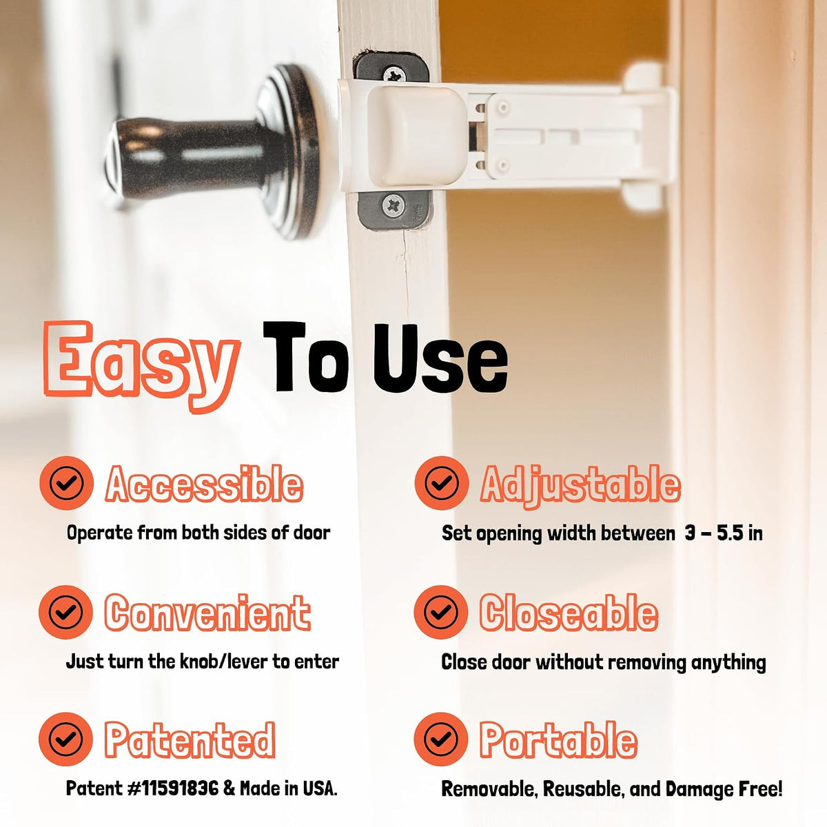 Door Buddy Cat Door Prop and Latch Holder, Adjustable 3-5.5 Inch Opening - view 6