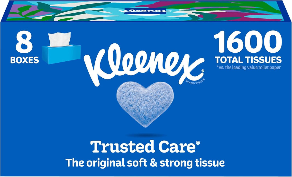 Kleenex Trusted Care Facial Tissues 8 Flat Boxes, 200 Tissues per Box — product view