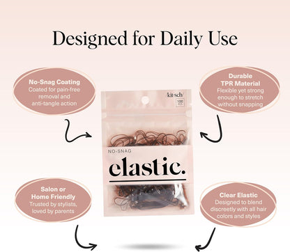 Kitsch Pro No Snag Mini Gummy Hair Elastics, Brown, 100 Count - view 4