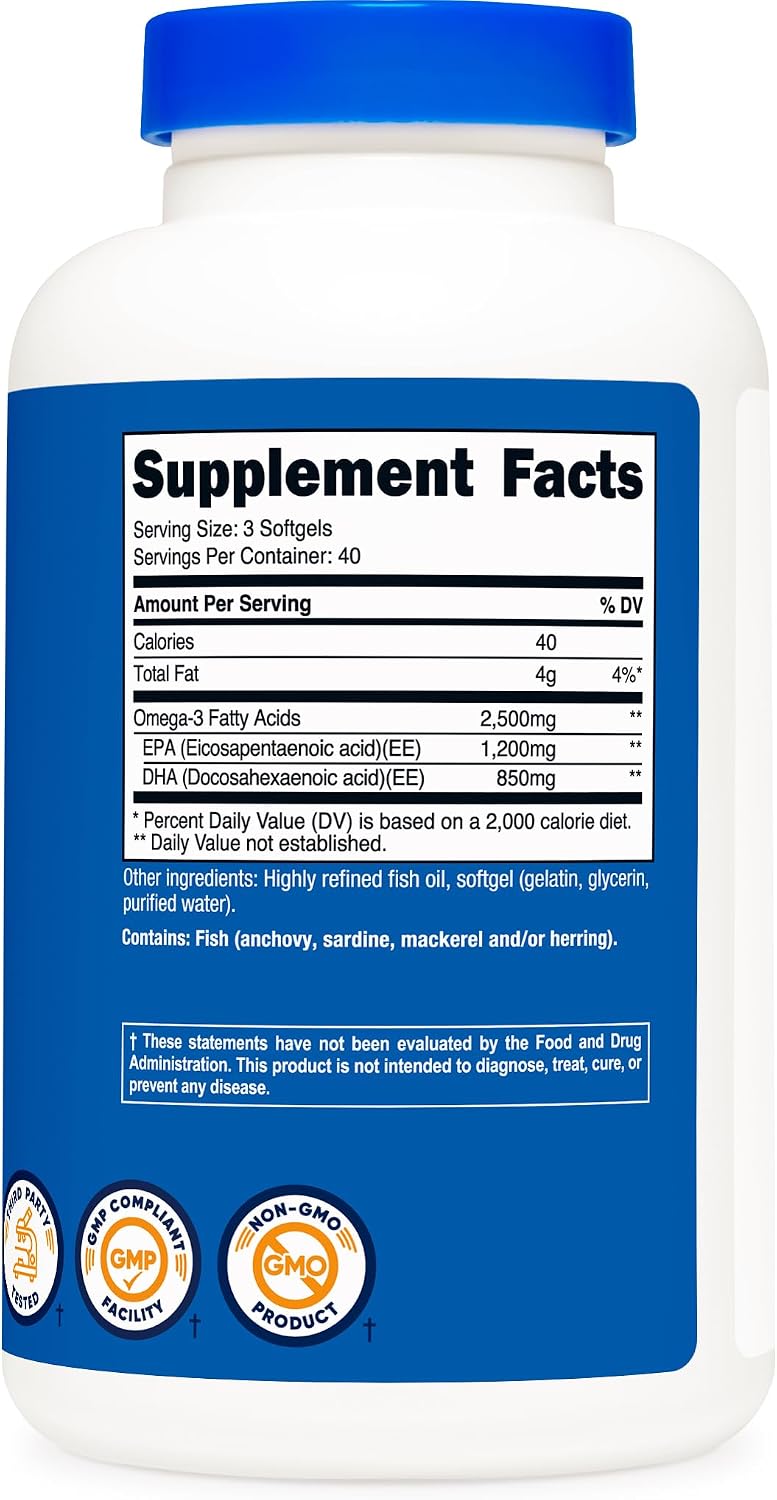 Nutricost Omega 3 Fish Oil 2500 mg, 120 Softgels - view 5