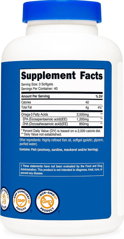 Nutricost Omega 3 Fish Oil 2500 mg, 120 Softgels - view 5
